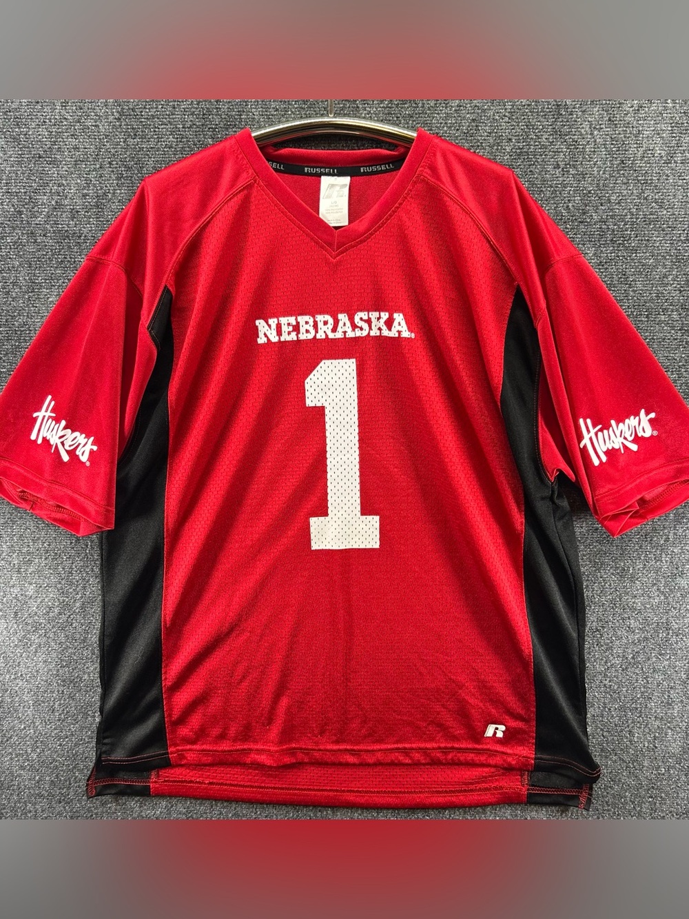 Vtg Nebraska Cornhuskers Football Jersey Mens Large Russell Athletic Red #1 NCAA